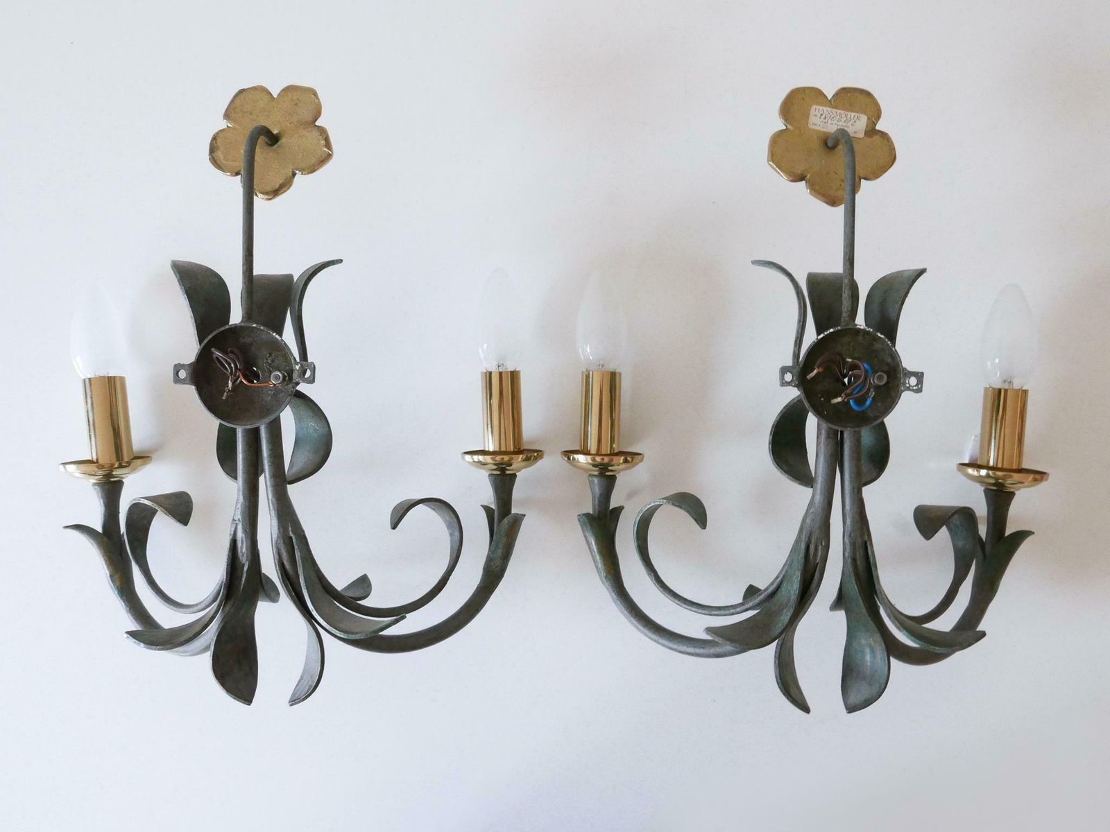 photo vintage Set Of Two Brass & Metal Flush Mount Or Sconces By Hans Möller, Germany, 1970s