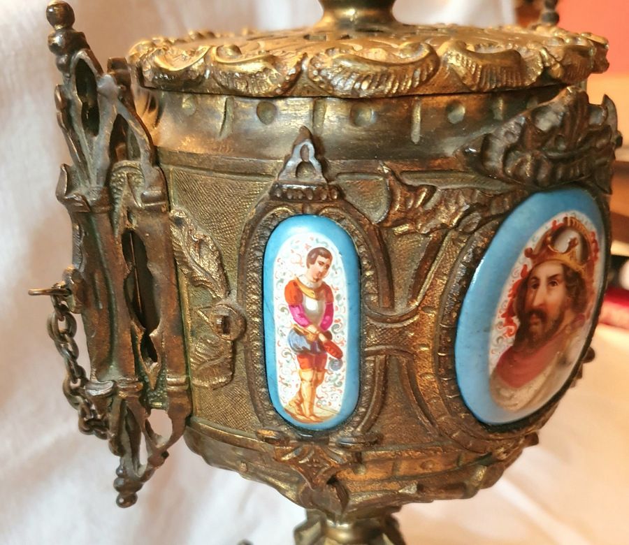 Neo Gothic Covered Cup In Bronze With Sevres Porcelain Medallions Circa 1850 photo Home Decor
