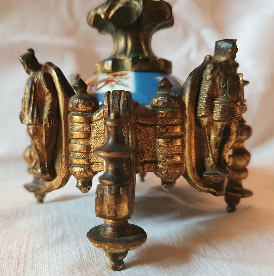 Neo Gothic Covered Cup In Bronze With Sevres Porcelain Medallions Circa 1850 photo vintage