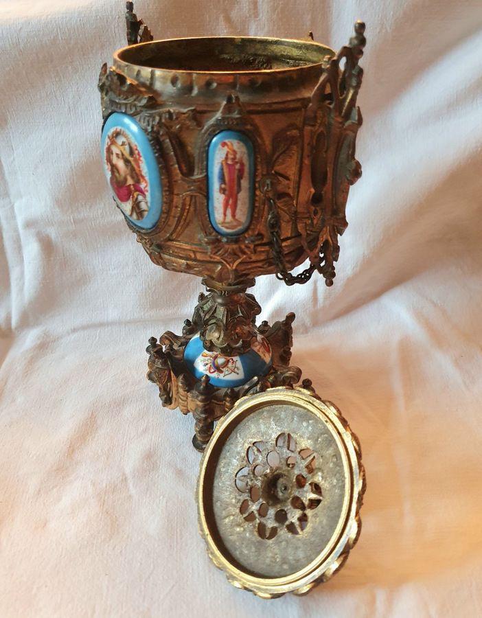 Home Decor Neo Gothic Covered Cup In Bronze With Sevres Porcelain Medallions Circa 1850 photo