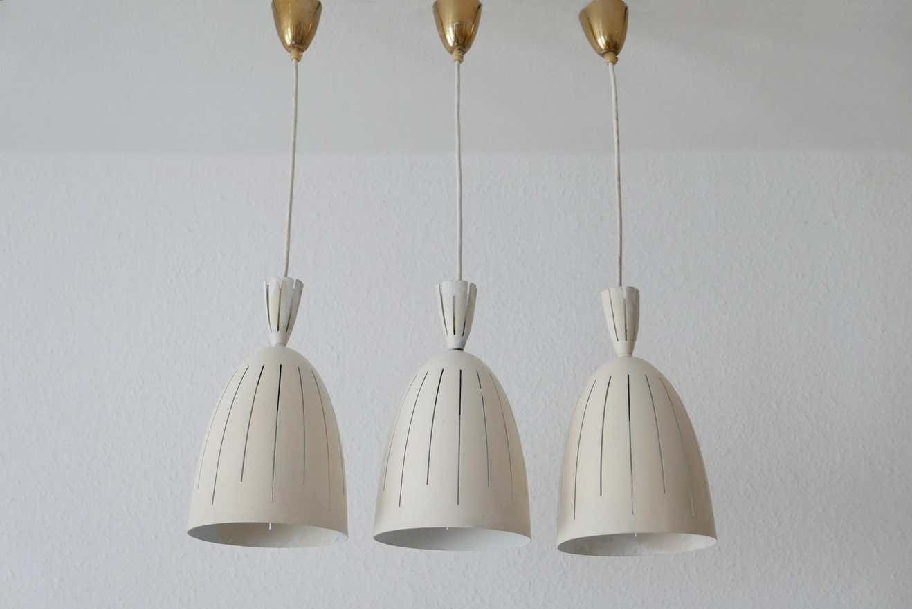 Set Of Three Lovely Mid Century Modern Diabolo Pendant Lamps, 1950s, Germany photo Lighting