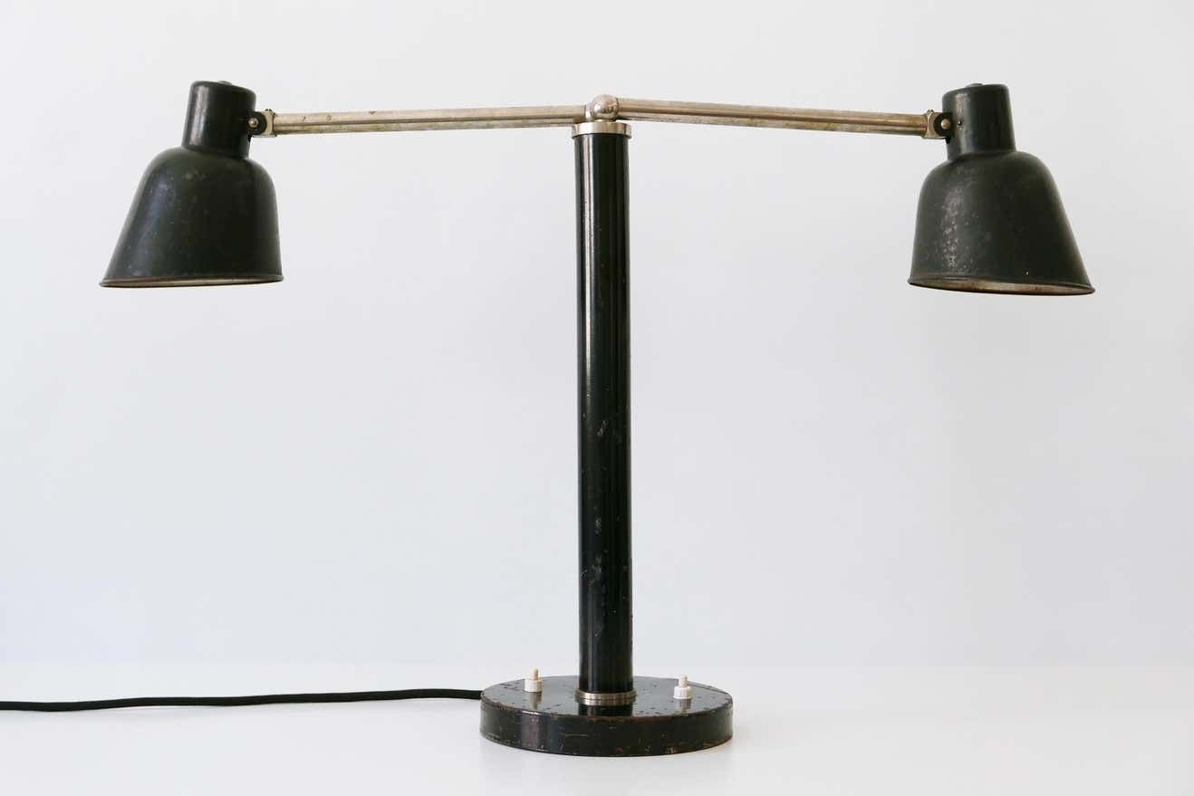 Rare Two Armed Bauhaus Table Lamp By Christian Dell For Bünte & Remmler 1930s photo vinterior