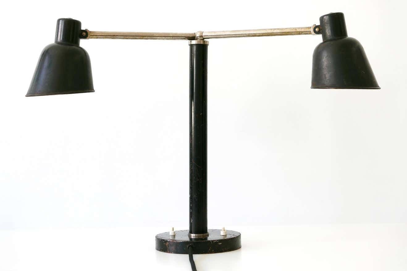 Lighting Rare Two Armed Bauhaus Table Lamp By Christian Dell For Bünte & Remmler 1930s photo