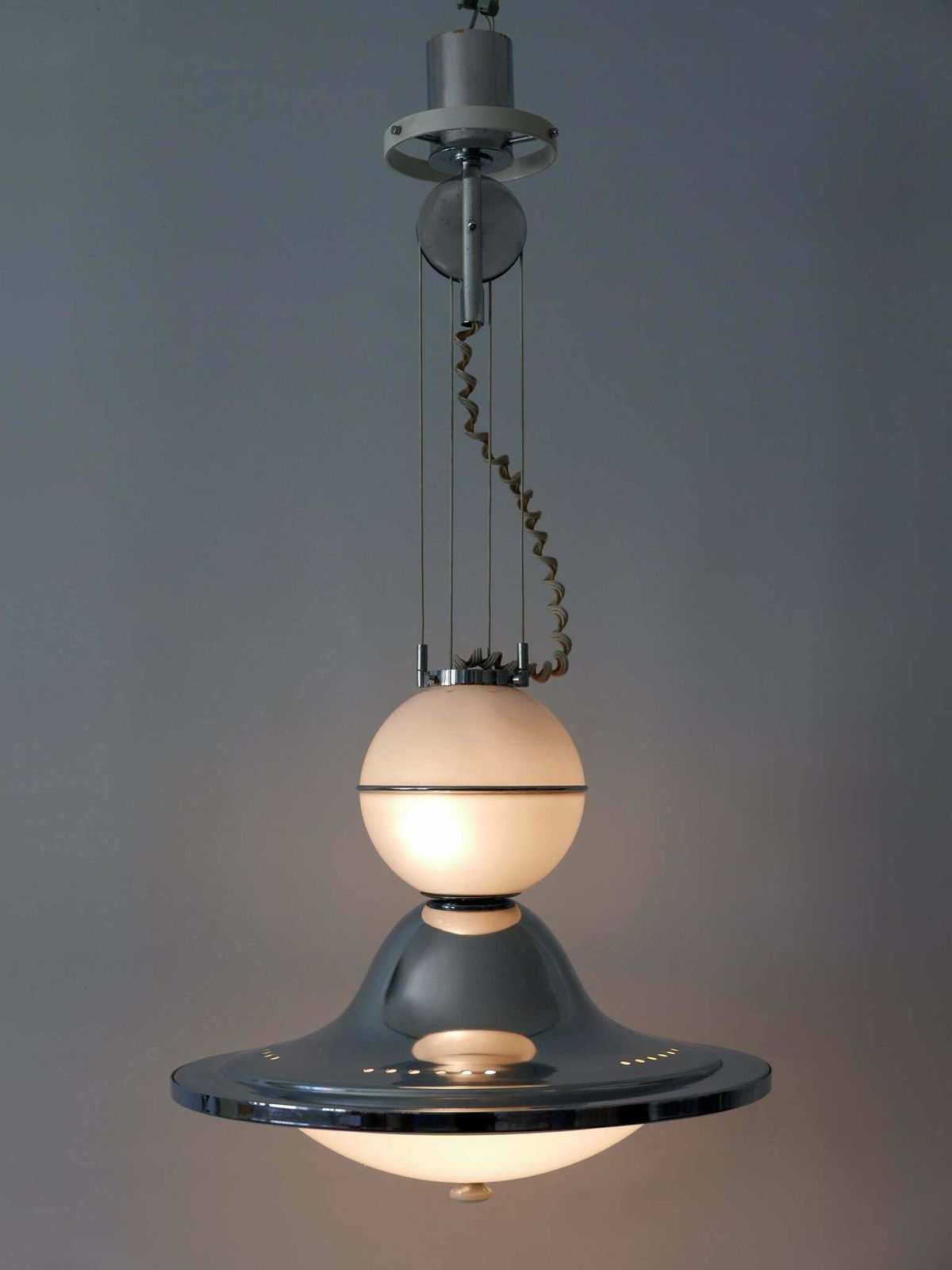 Rare And Large Mid Century Modern Counterweight Pendant Lamp Ufo Italy 1960s photo Lighting