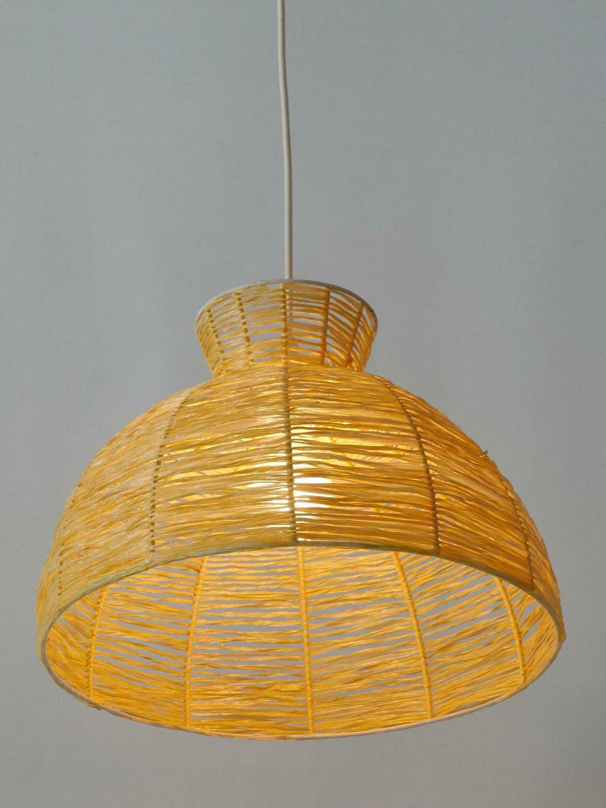 photo vinterior Mid Century Modern Raffia Bast Pendant Lamp Or Hanging Light Germany 1970s