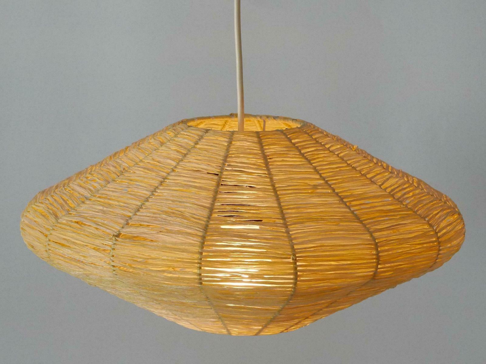 Rare Mid Century Modern Raffia Bast Pendant Lamp Or Hanging Light Germany 1970s photo furniture