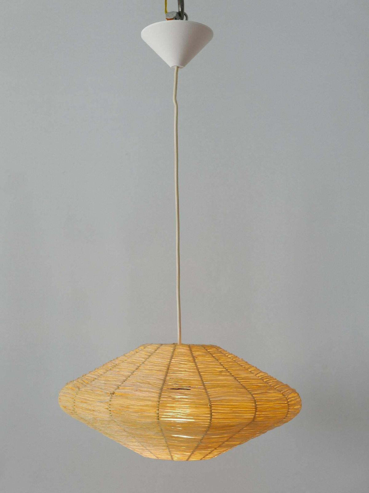 Rare Mid Century Modern Raffia Bast Pendant Lamp Or Hanging Light Germany 1970s photo Lighting