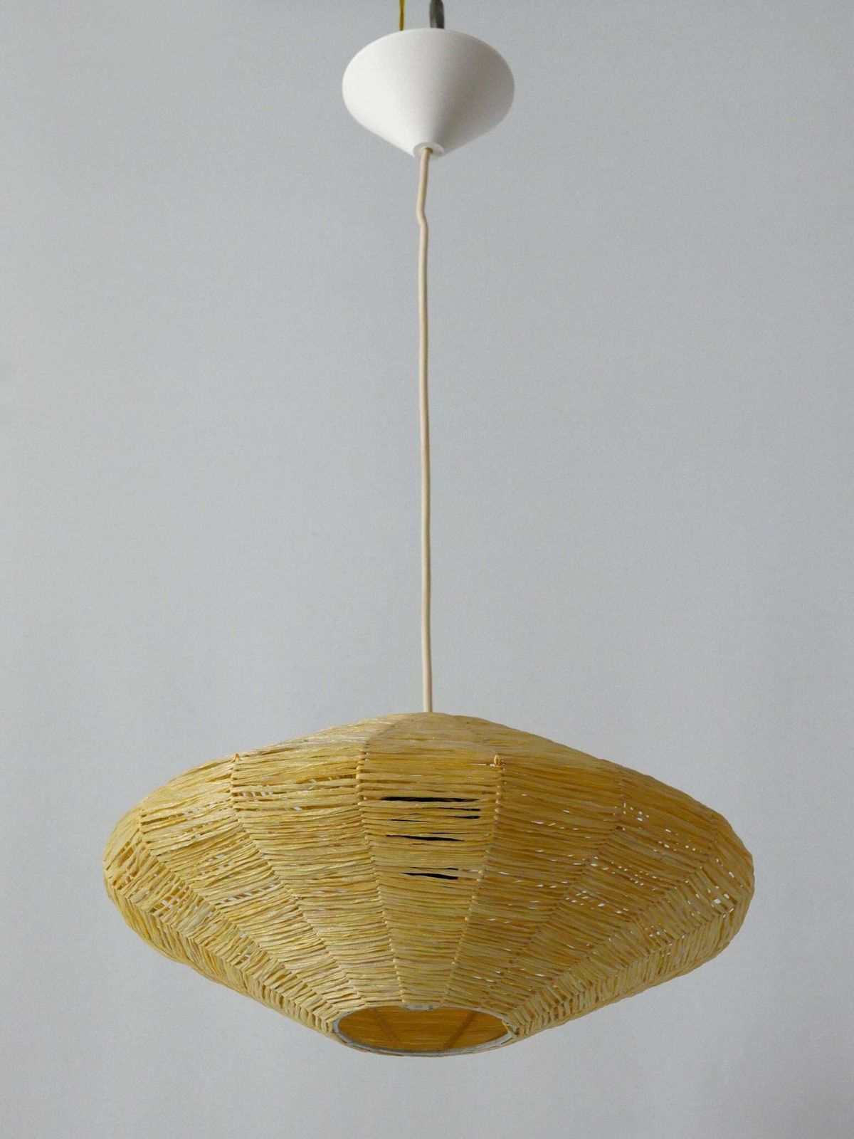 Rare Mid Century Modern Raffia Bast Pendant Lamp Or Hanging Light Germany 1970s photo buy