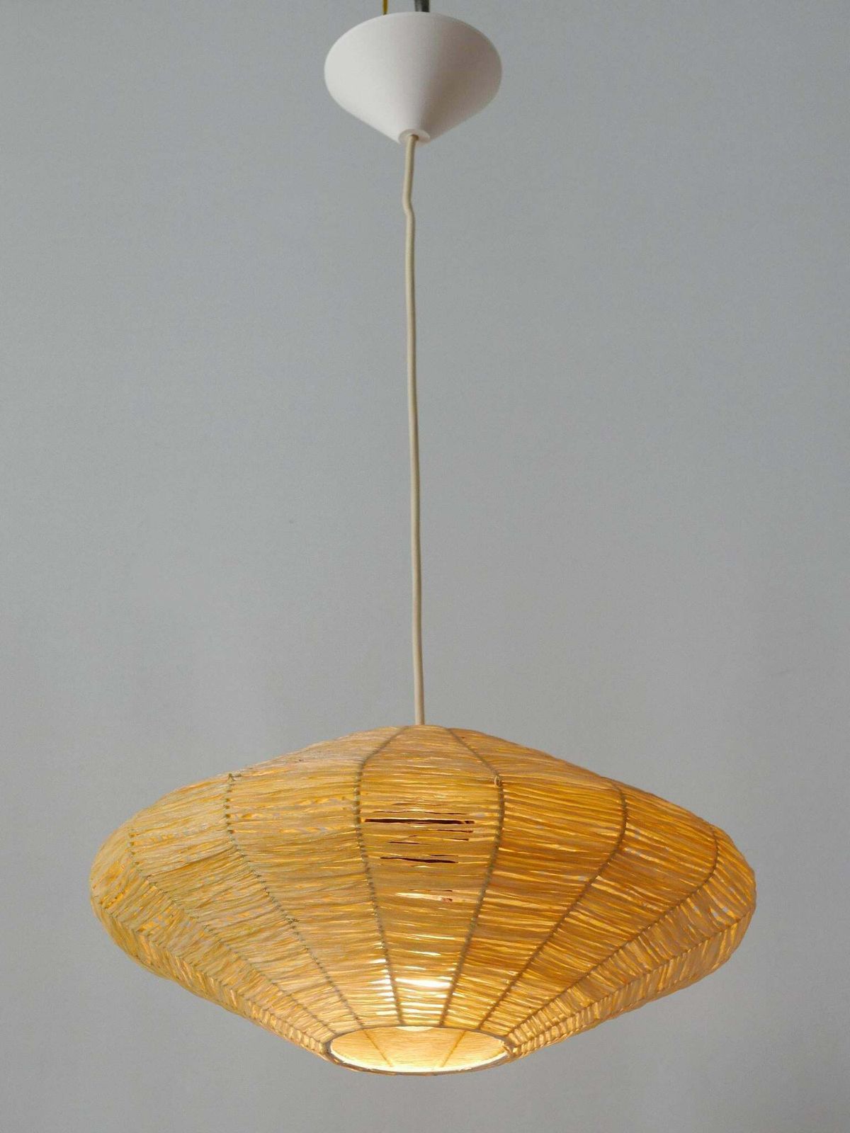 Rare Mid Century Modern Raffia Bast Pendant Lamp Or Hanging Light Germany 1970s photo vintage