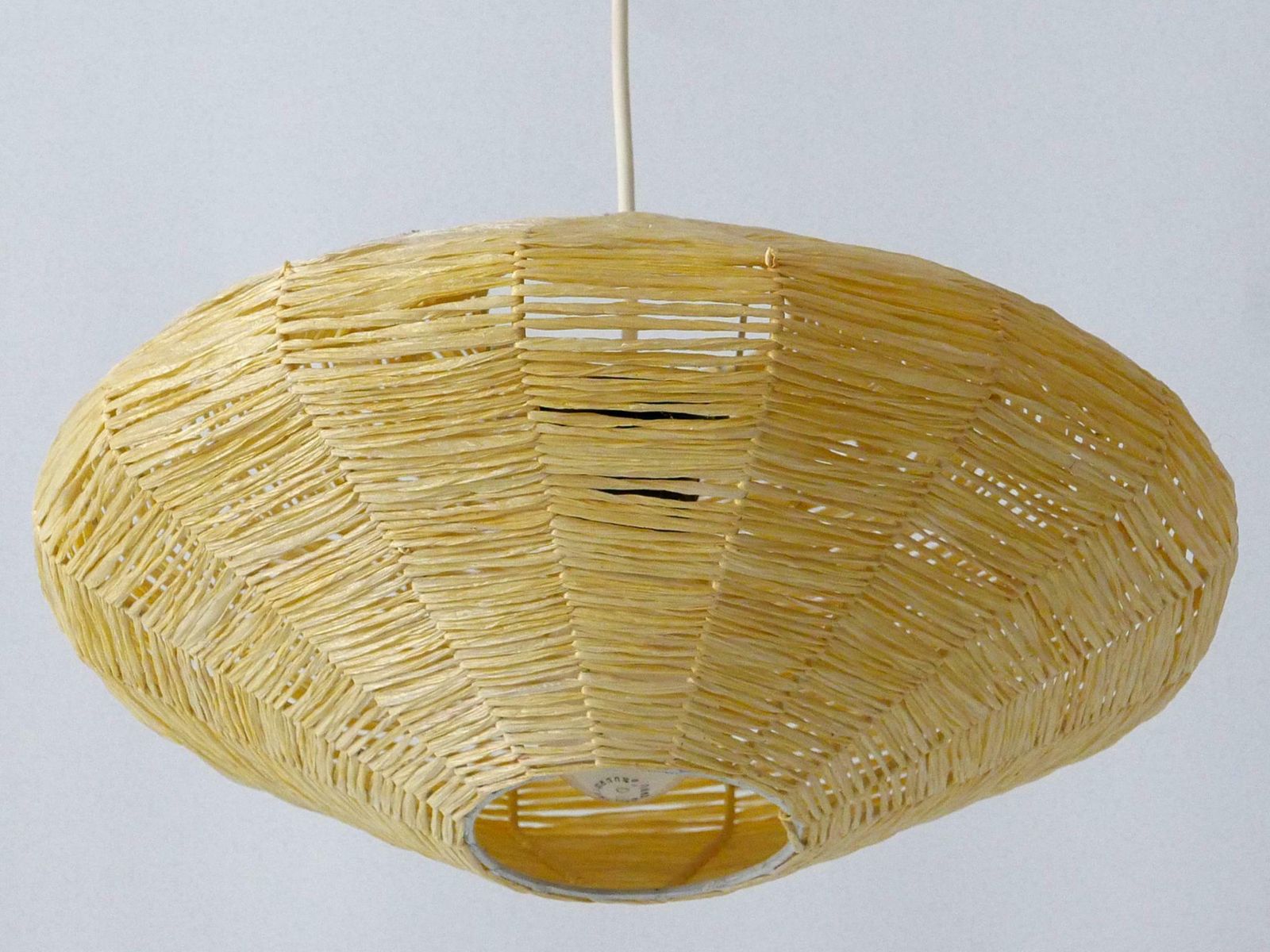 Lighting Rare Mid Century Modern Raffia Bast Pendant Lamp Or Hanging Light Germany 1970s photo