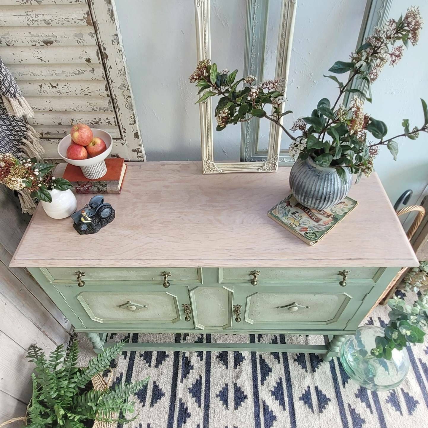 Commission Item   Sideboard Painted Green   Farmhouse Country Boho Style   Gold Accents   Hand Painted photo vintage