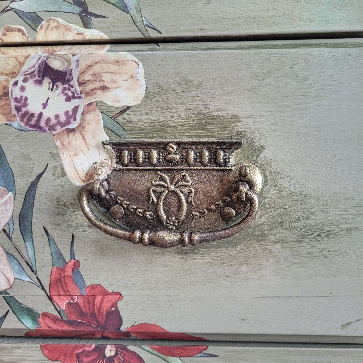 Commission Item Green Chest Of Drawers Hand Painted 3 Drawers Floral Design Bespoke photo for sale