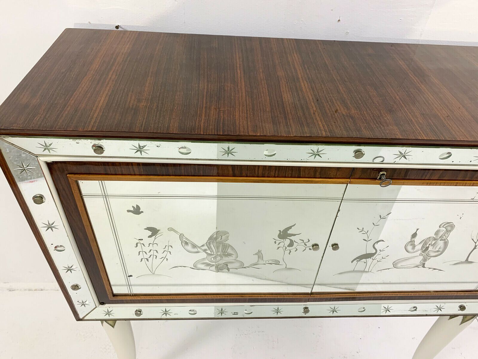 Italian Mid Century Mirrored Cocktail Cabinet In The Style Of Borsani photo Furniture