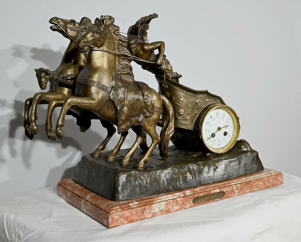 Important Spelter Clock “Roman Race” By X.Raphanel – Late 19th Century photo furniture