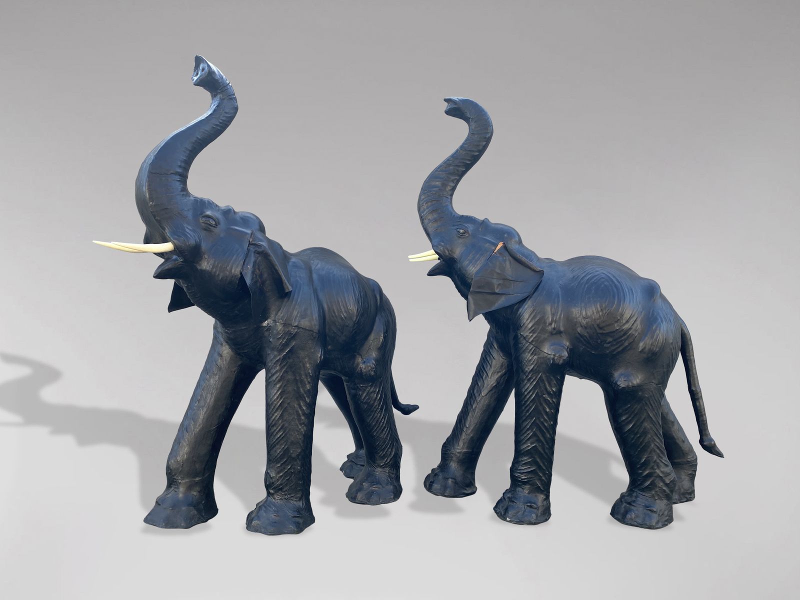 Stunning Pair Of 20th Century Tall Leather Elephants photo Art