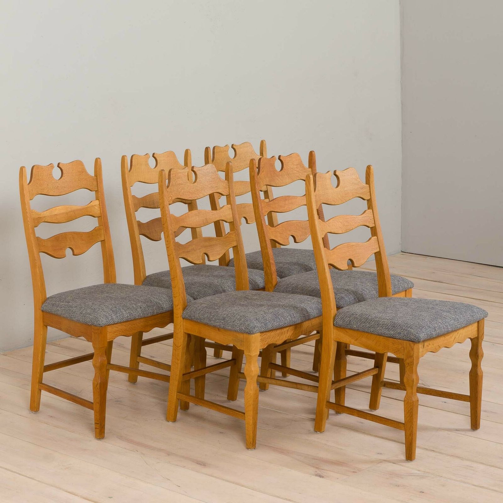 Danish Set Of Six Oak Razor Chairs, H. Kjærnulf For Eg Kvalitetsmøbler 1960s photo furniture