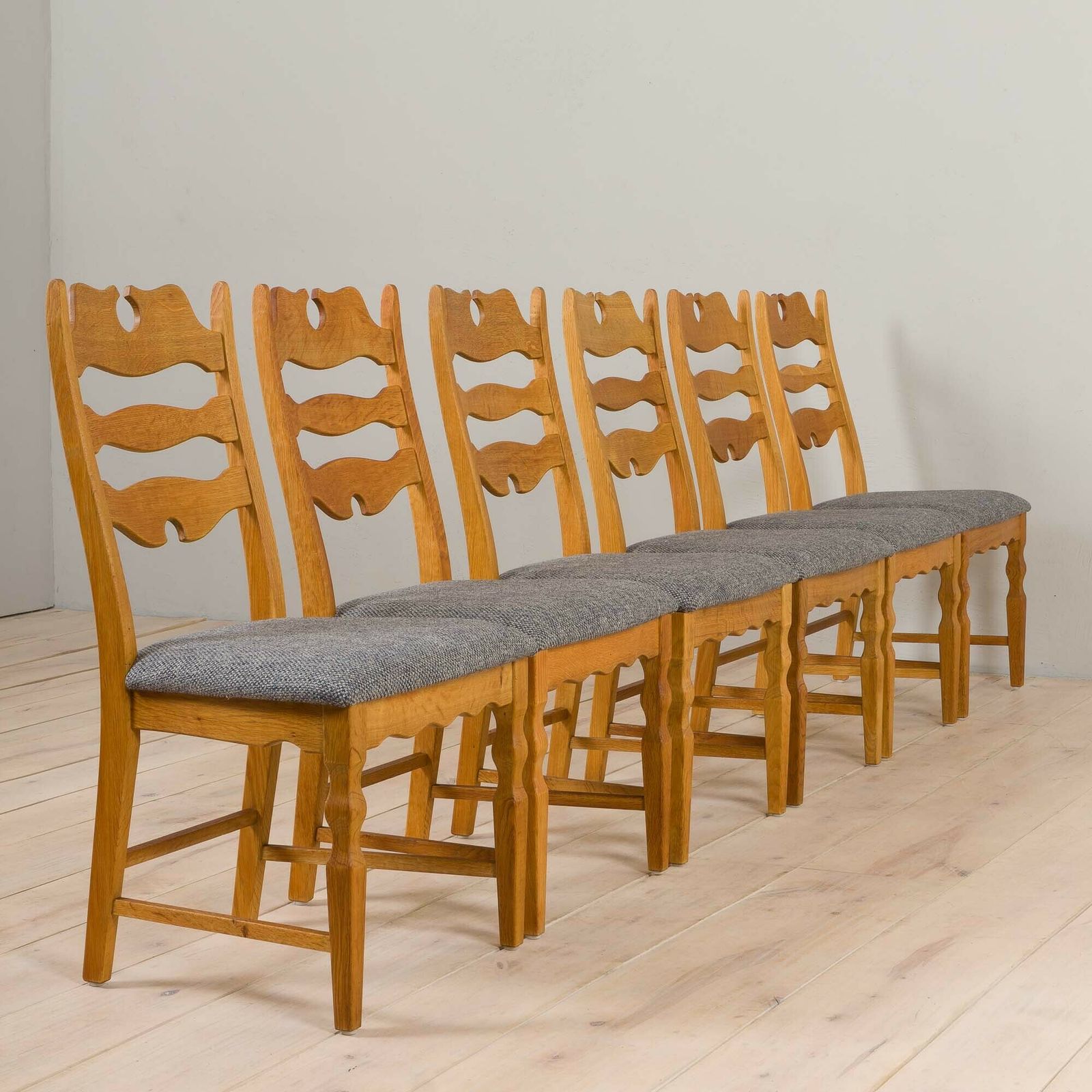 Danish Set Of Six Oak Razor Chairs, H. Kjærnulf For Eg Kvalitetsmøbler 1960s photo 3373.0