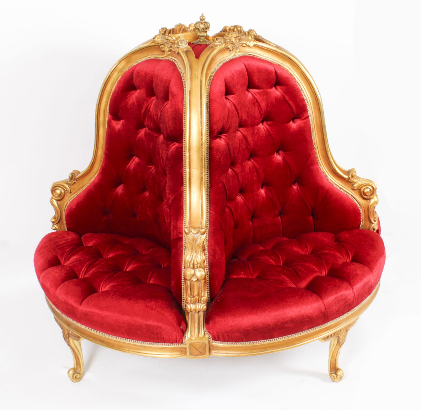 photo vintage Vintage Giltwood Love Seat Conversation Settee Mid 20th Century