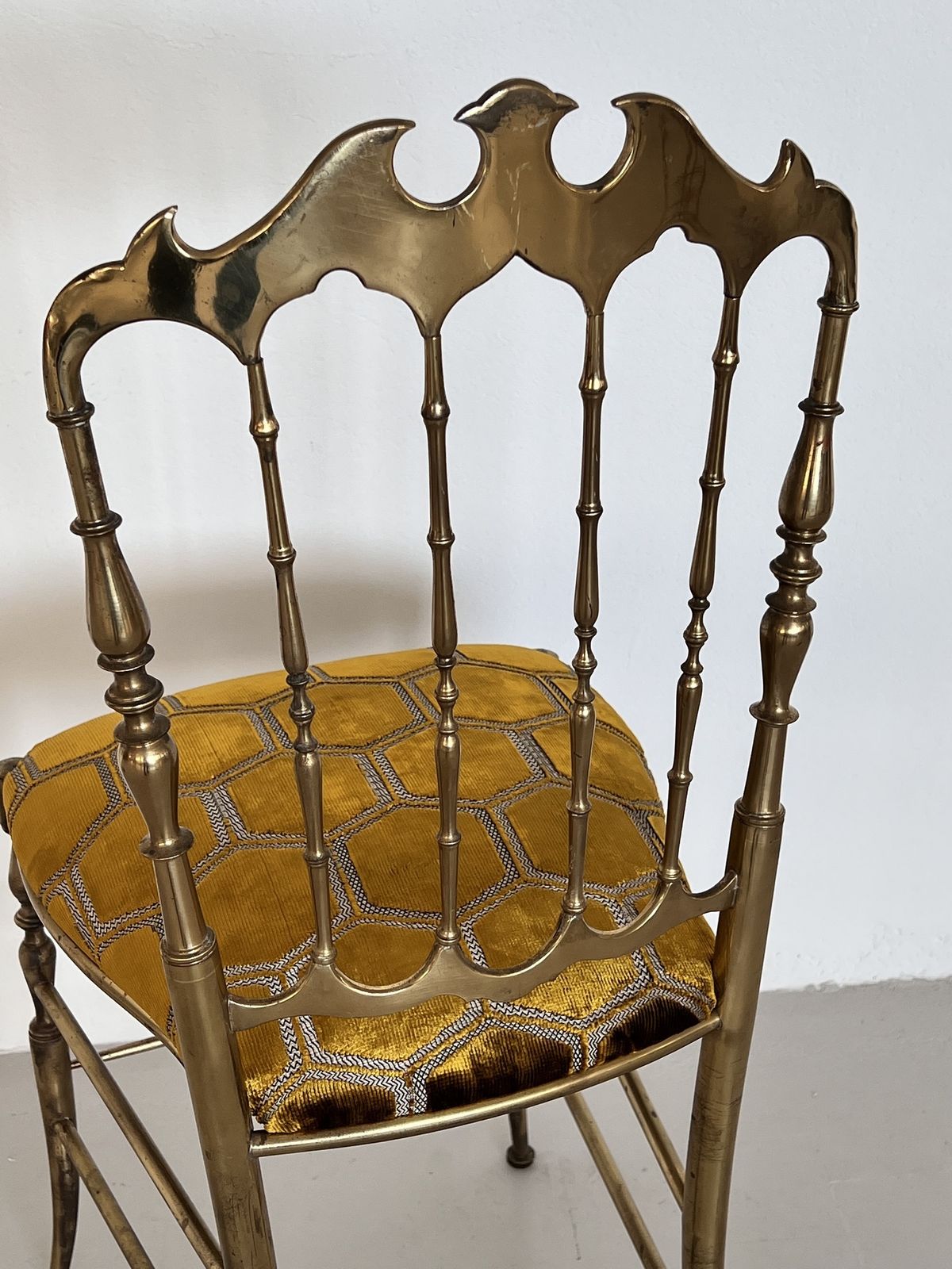 Italian Midcentury Chiavari Chair In Full Brass With New Upholstery From Designers Guild, 1970s photo 890.0