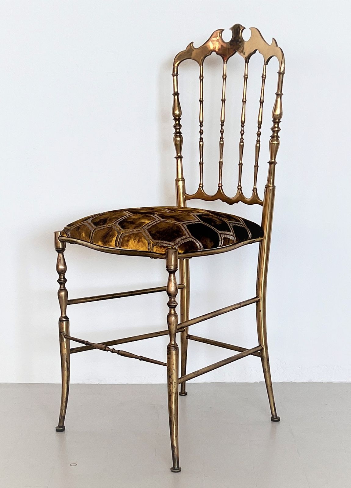 Italian Midcentury Chiavari Chair In Full Brass With New Upholstery From Designers Guild, 1970s photo buy