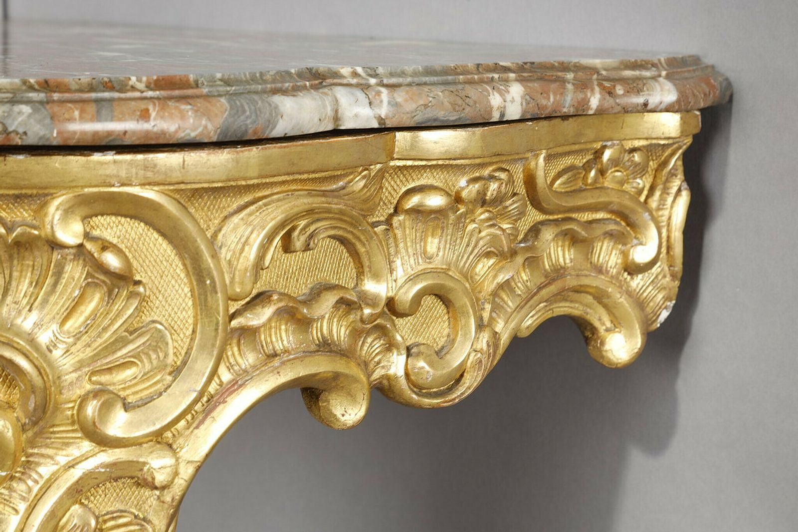 Louis XV Style Corner Console In Gilded Wood And Breche Marble Top, 19th Century photo buy