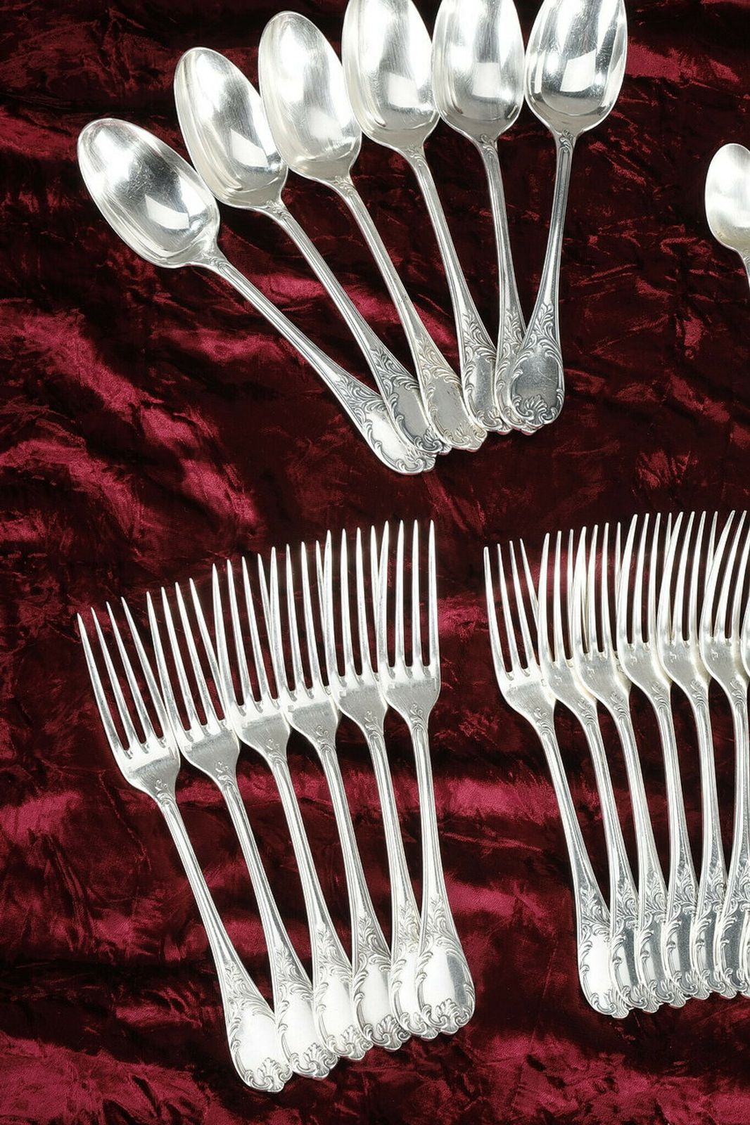 Christofle   Set Of 51 Louis XV Style Silver Plated Flatware photo for sale
