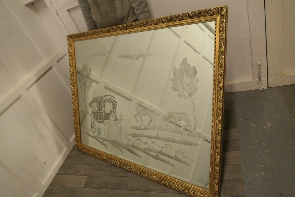 Engraved Mirror, Horse Drawn Romany Caravan photo 1050.0
