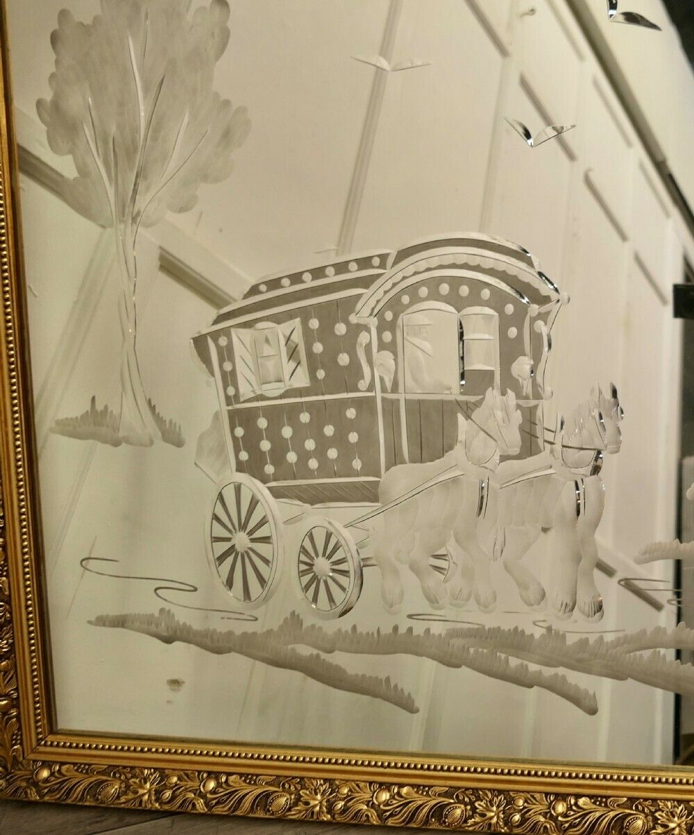 Engraved Mirror, Horse Drawn Romany Caravan photo vinterior