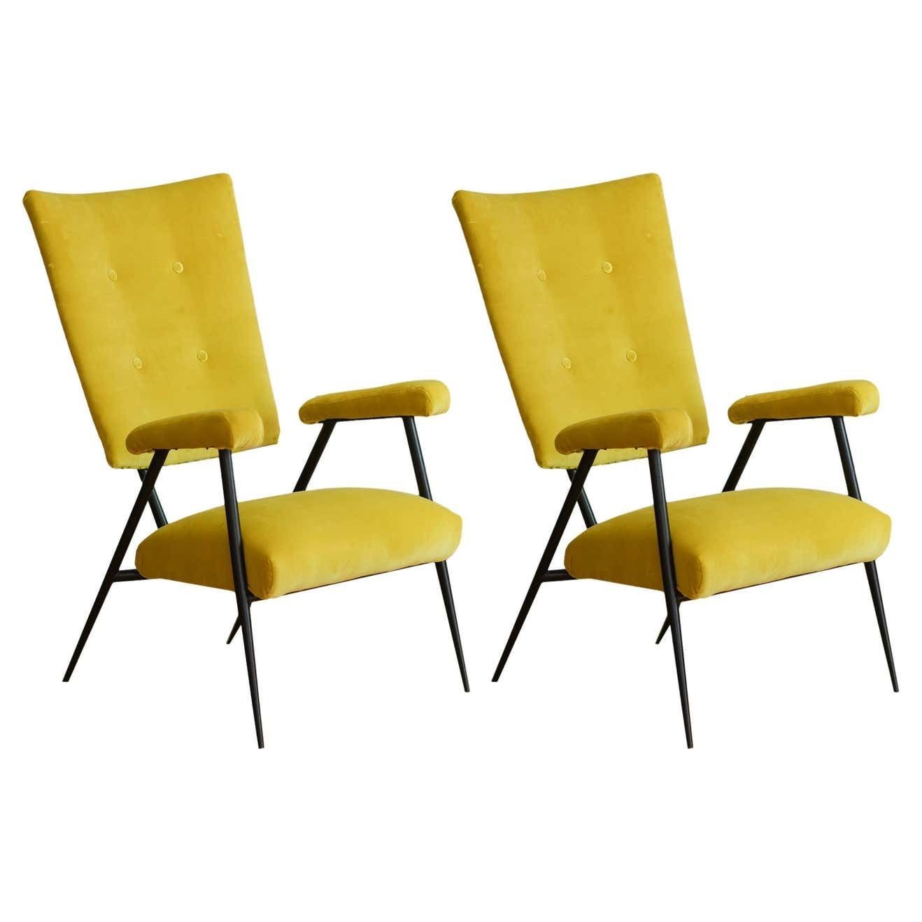 Set Of 50''S Armchairs Lined In Dedar Fabric