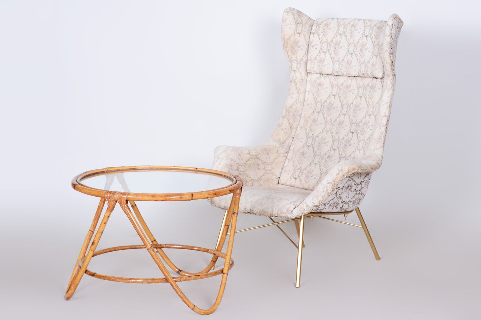 Original Mid Century Wing Chair, Miroslav Navratil, Laminat, Tubular Construction, Well Preserved Condition, Czechia, 1950s photo furniture