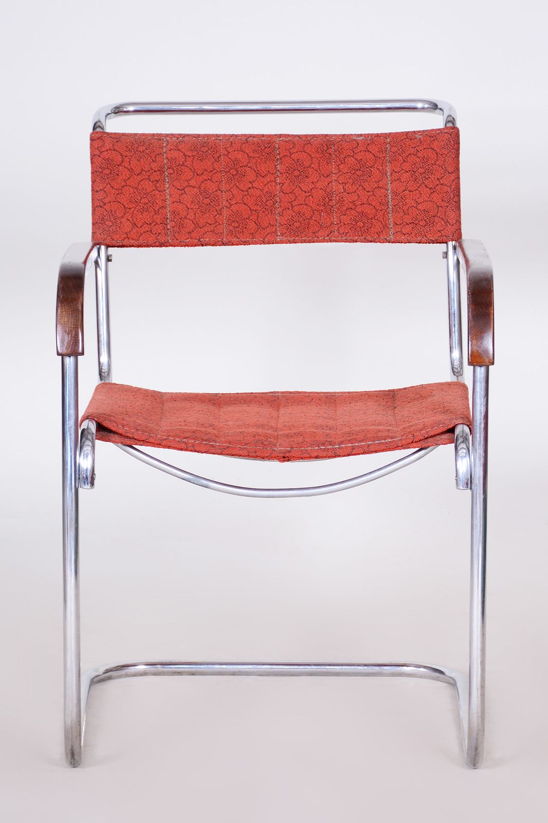 Red Bauhaus Armchair By Marcel Breuer, Made By Mücke   Melder, Beech, Chrome, Very Well Preserved Original Condition, Czechia, 1930s photo Furniture