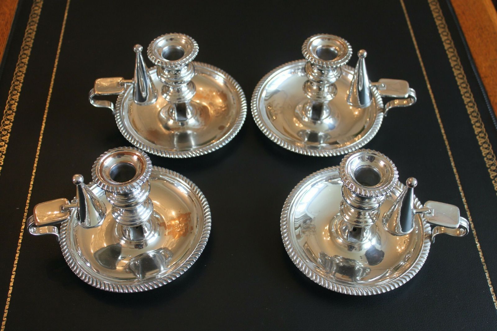 A Rare Set Of Four Early 19th Century Silver Plated Chamber Sticks photo Home Decor