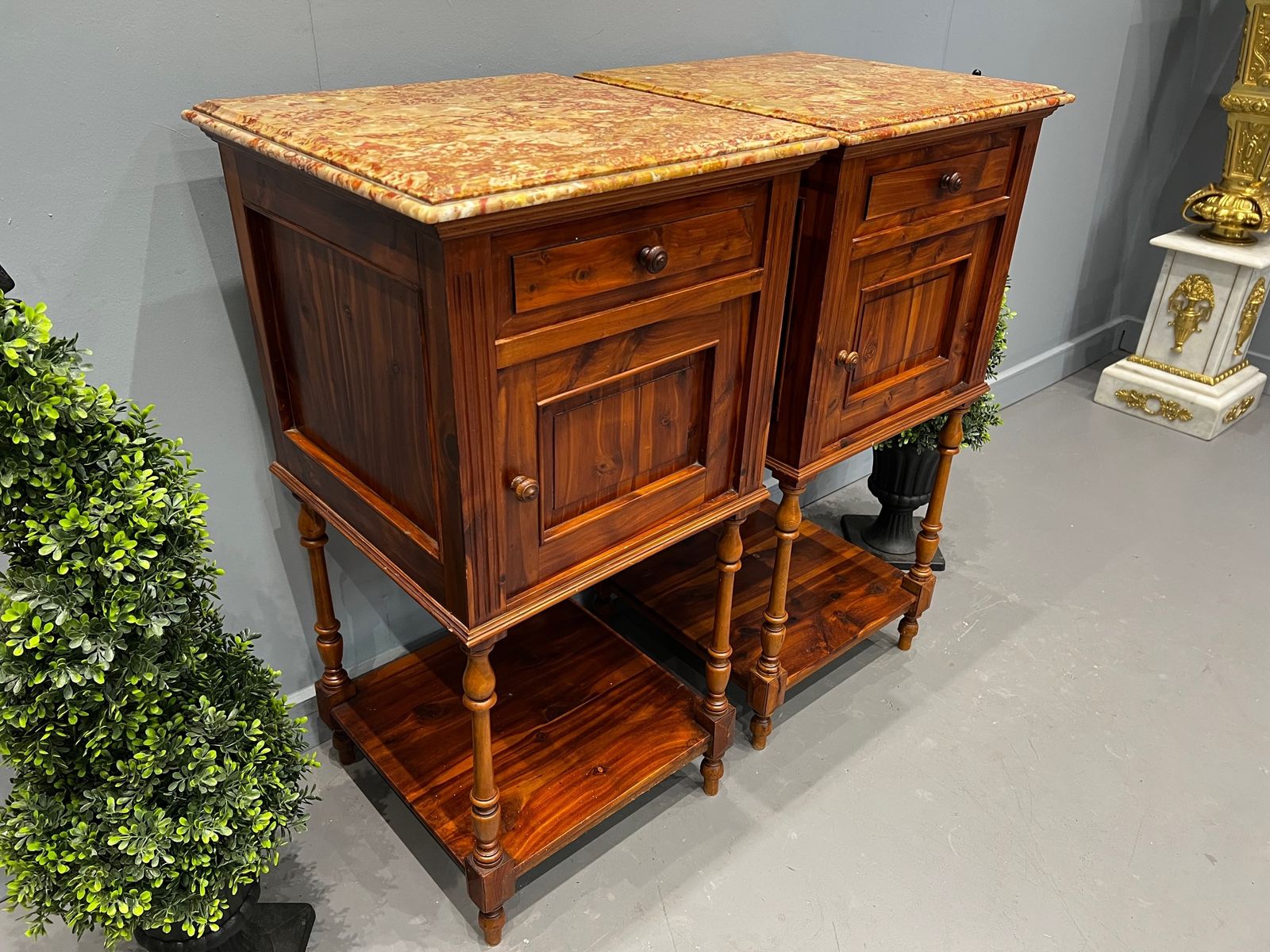 Pair Of Stunning Marble Top Bedide Cabinets photo for sale