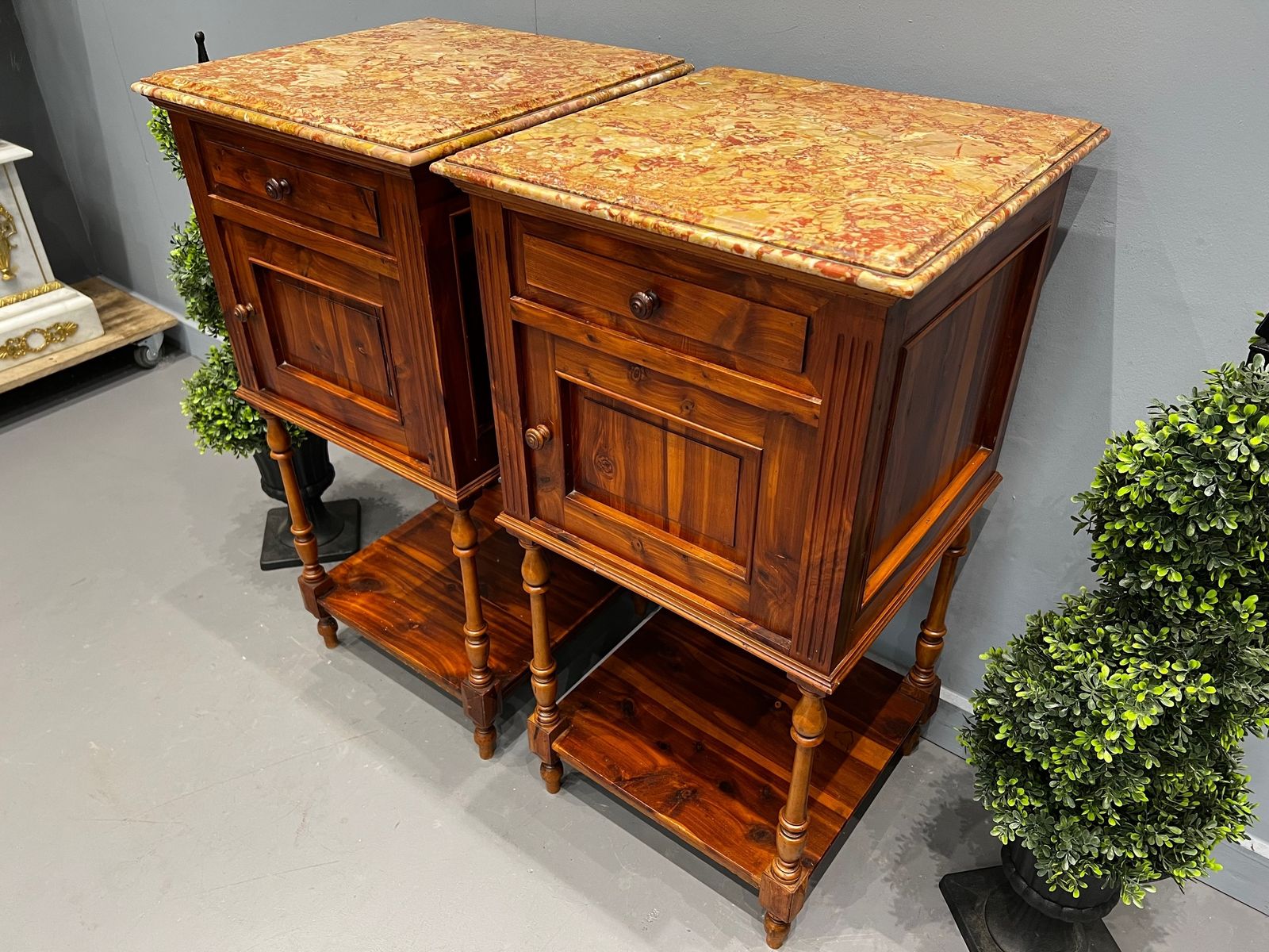 Pair Of Stunning Marble Top Bedide Cabinets photo Furniture