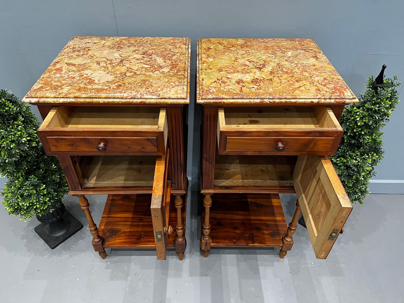 Pair Of Stunning Marble Top Bedide Cabinets photo 595.0