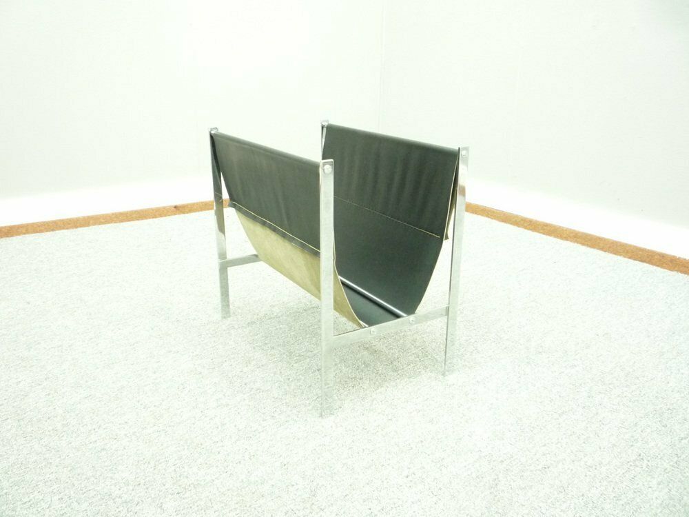 Chrome And Leather Magazine Rack, 1960s