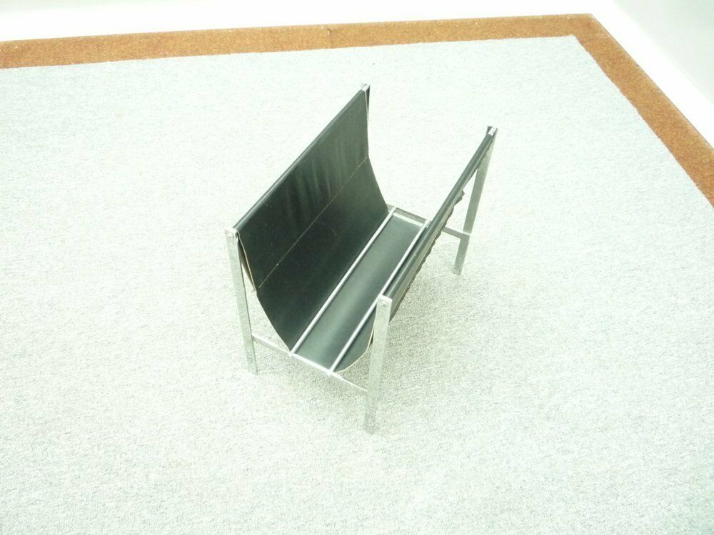 Chrome And Leather Magazine Rack, 1960s photo furniture