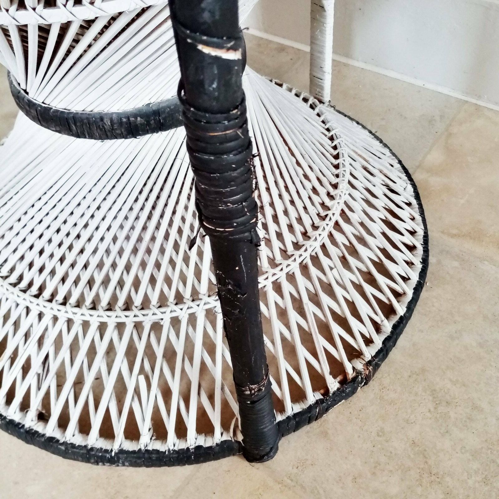 Furniture 70's X Large Emmanuelle Wicker Peacock Chair   White W/ Black Detail   Wicker Rattan Chair   Boho Chic Retro Cane Chair   Photo / Film Prop photo