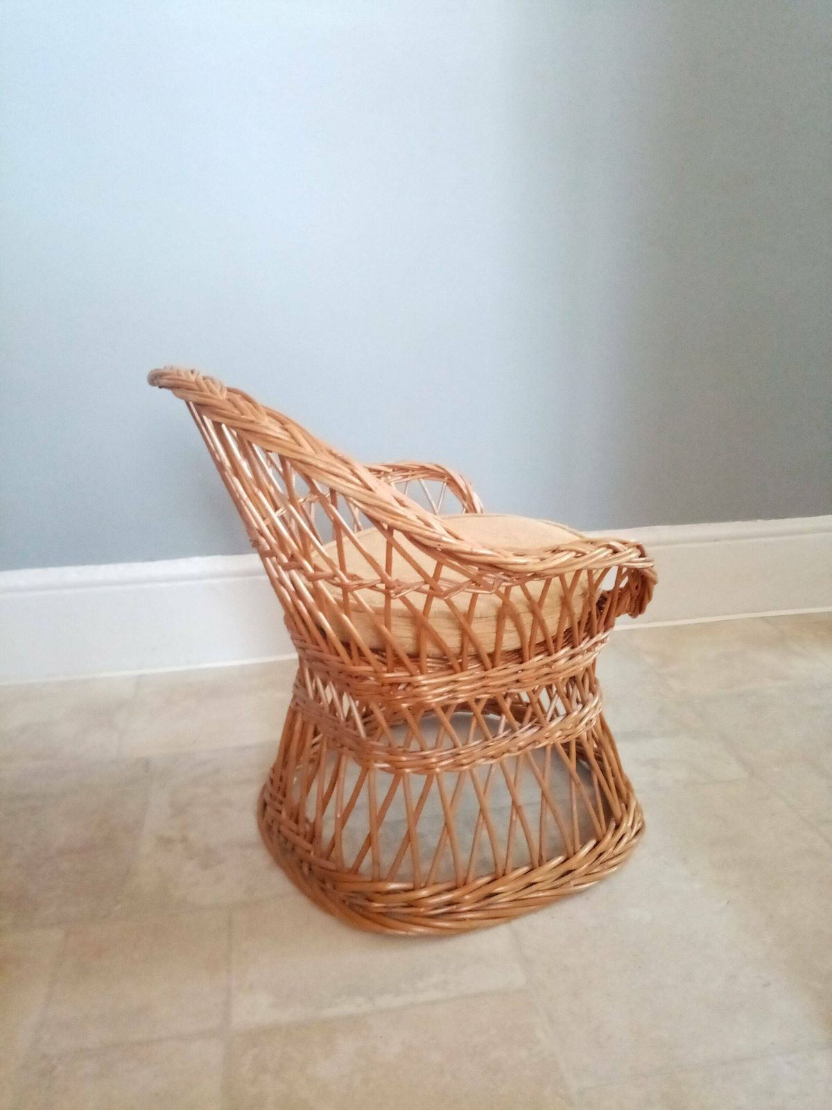 60s/70's Childs Bamboo Wicker Seat/ Chair / Indoor Wicker Planter /Rattan Plant Stand /Wicker Dolls Chair /Photo Prop photo vinterior