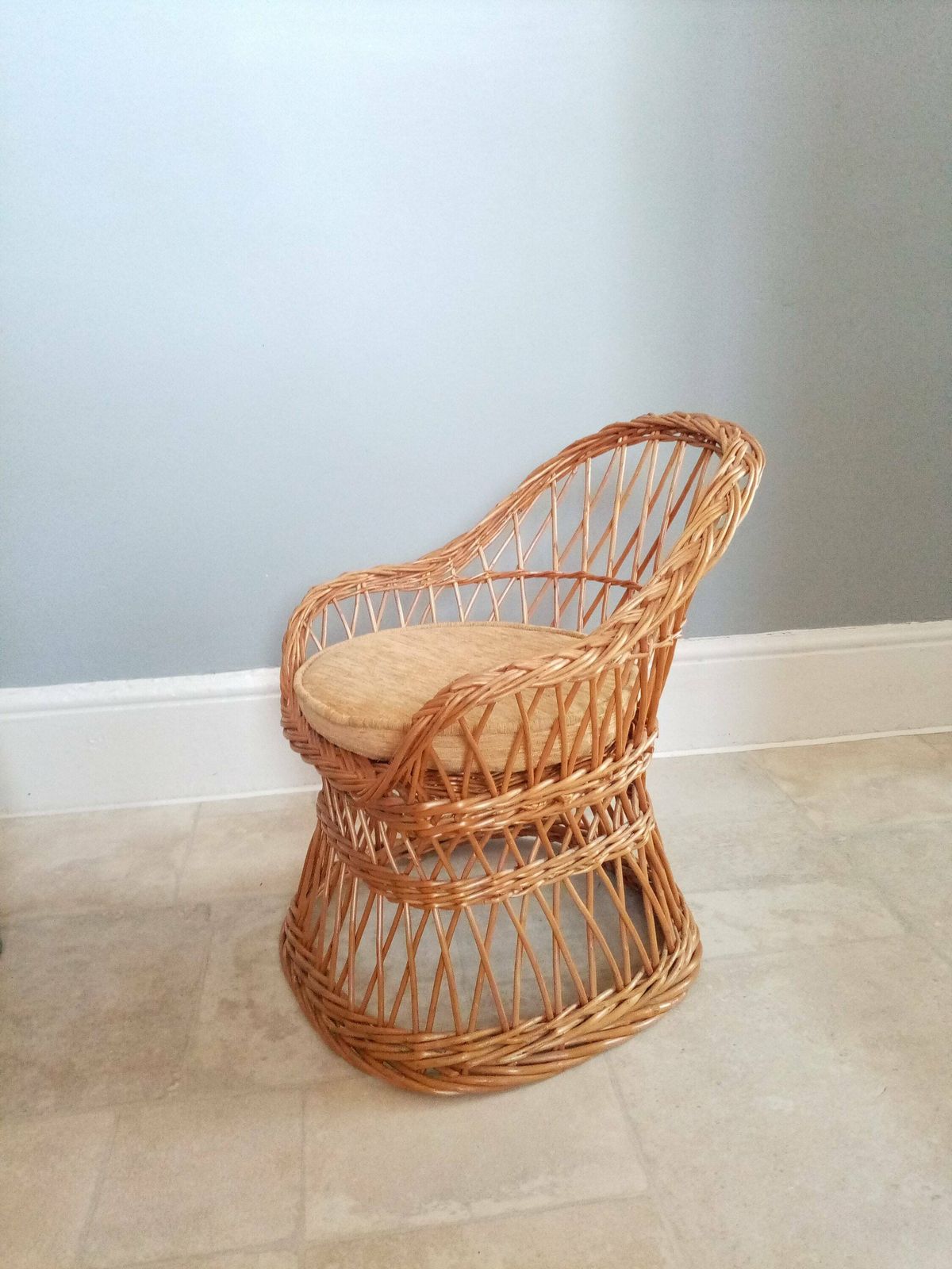 60s/70's Childs Bamboo Wicker Seat/ Chair / Indoor Wicker Planter /Rattan Plant Stand /Wicker Dolls Chair /Photo Prop photo vintage