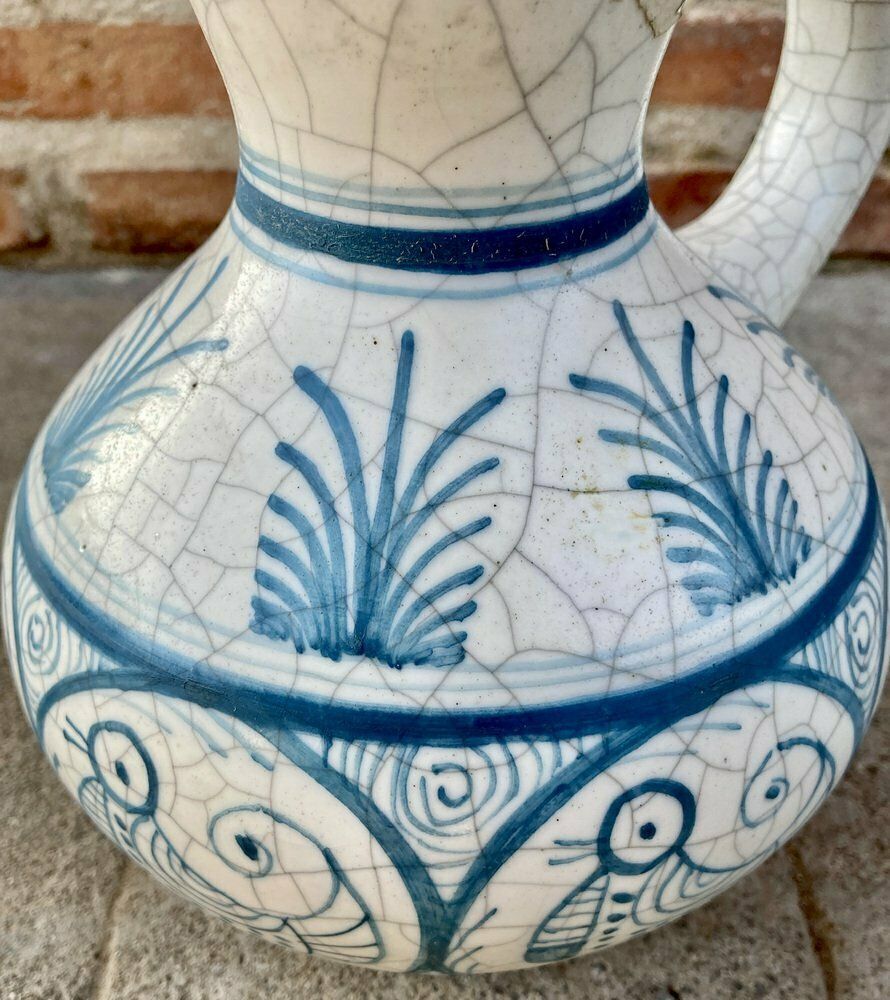 Mid Century Vase In White And Blue Ceramic, 1970s photo buy