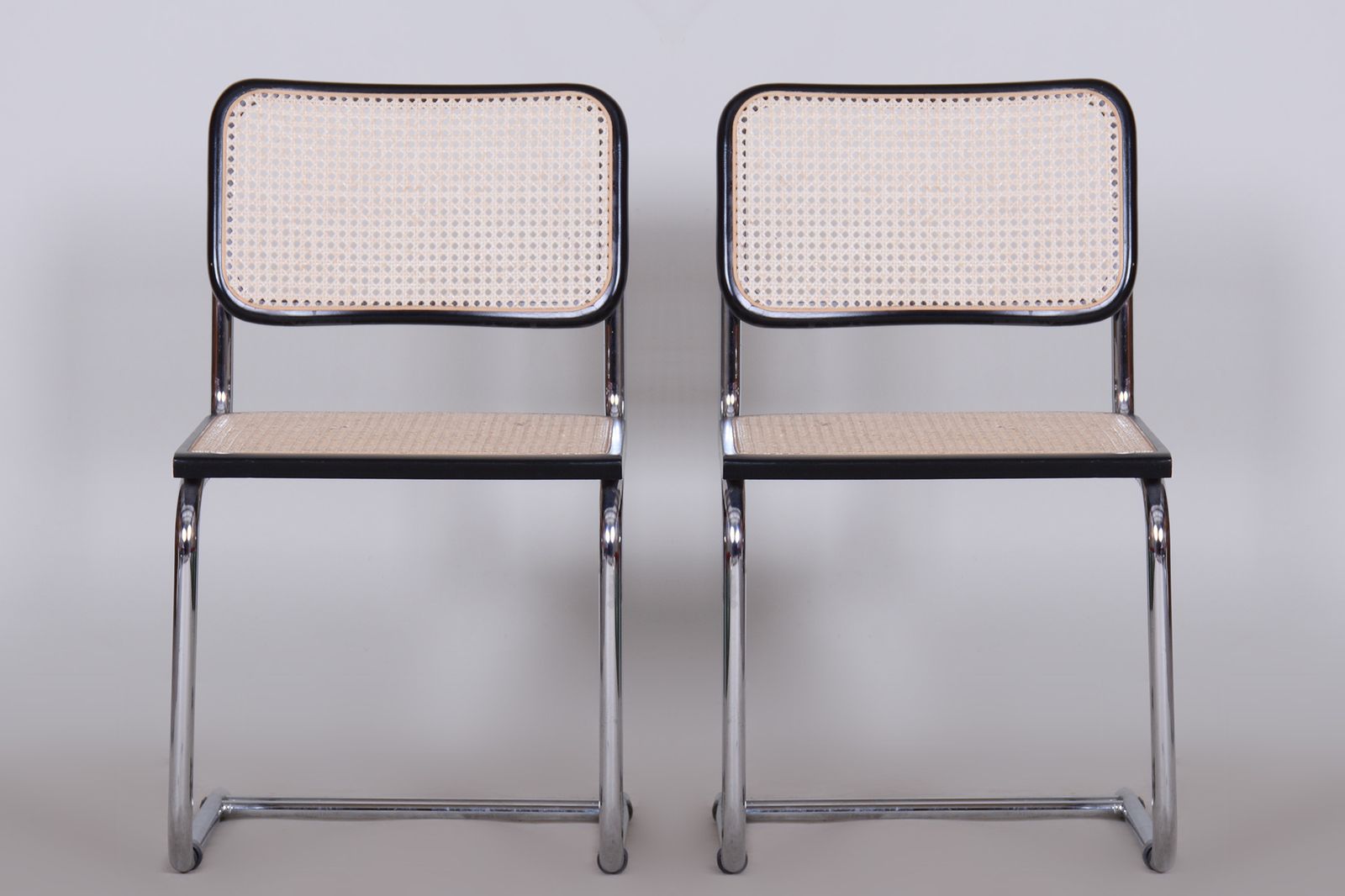 Original Pair Of Bauhaus Chairs, Very Well Preserved Condition, Chrome Plated Steel, Rattan, Beech, 1960s, Italy photo Furniture