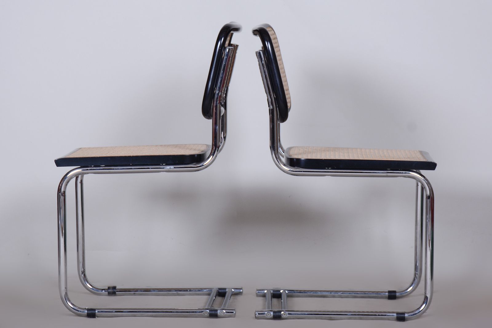 photo furniture Original Pair Of Bauhaus Chairs, Very Well Preserved Condition, Chrome Plated Steel, Rattan, Beech, 1960s, Italy