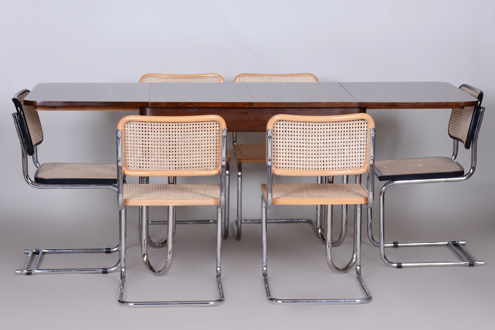 photo for sale Original Pair Of Bauhaus Chairs, Very Well Preserved Condition, Chrome Plated Steel, Rattan, Beech, 1960s, Italy