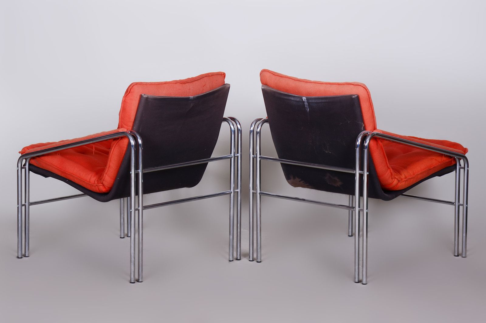 Original Pair Of Mid Century Armchairs, Very Well Preserved, Chrome Plated Steel, Czechia, 1960s photo furniture