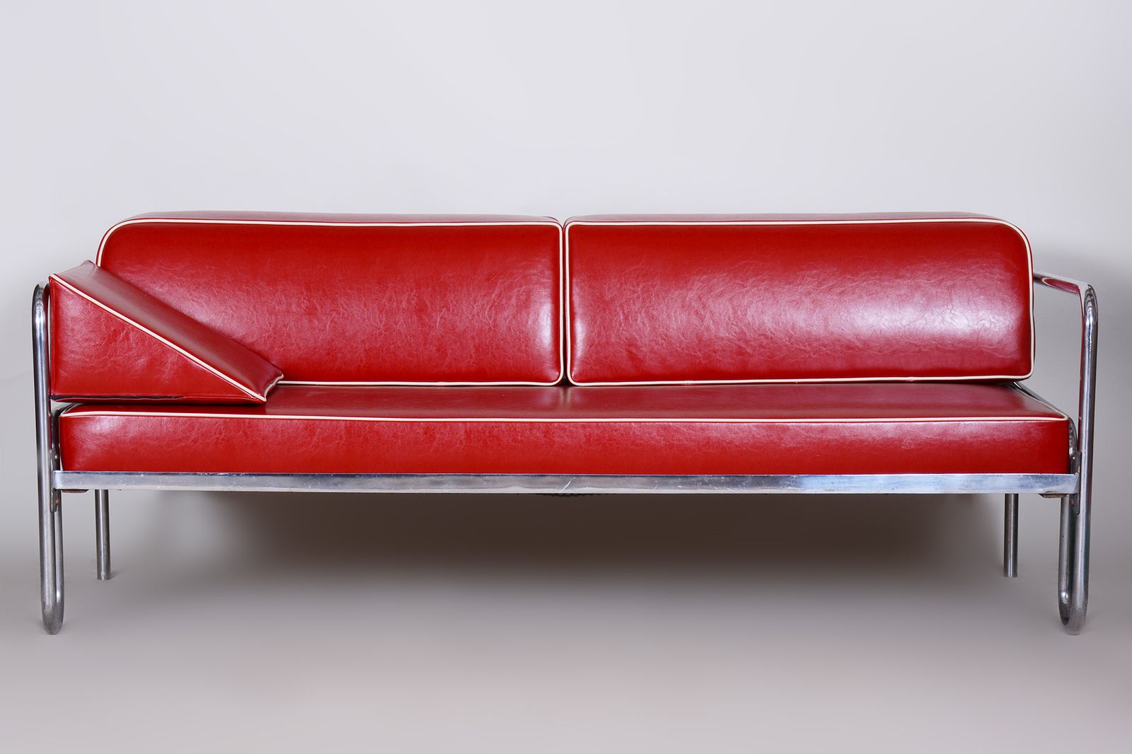 Fully Restored Red Bauhaus Sofa, High Quality Leather, Tubular Chrome, 1930s photo for sale