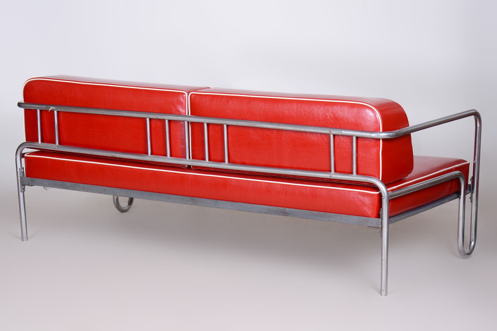 Fully Restored Red Bauhaus Sofa, High Quality Leather, Tubular Chrome, 1930s photo 2800.0