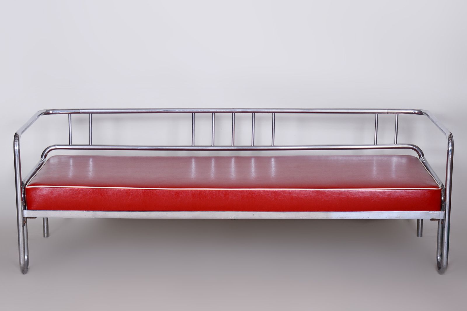 Fully Restored Red Bauhaus Sofa, High Quality Leather, Tubular Chrome, 1930s photo vintage