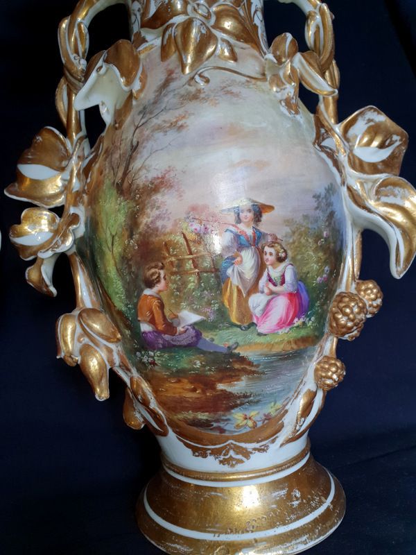 Pair Of Large Ornamental Vases In Paris Porcelain Xixth   60cm photo Home Decor