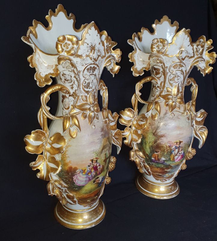 2000.0 Pair Of Large Ornamental Vases In Paris Porcelain Xixth   60cm photo